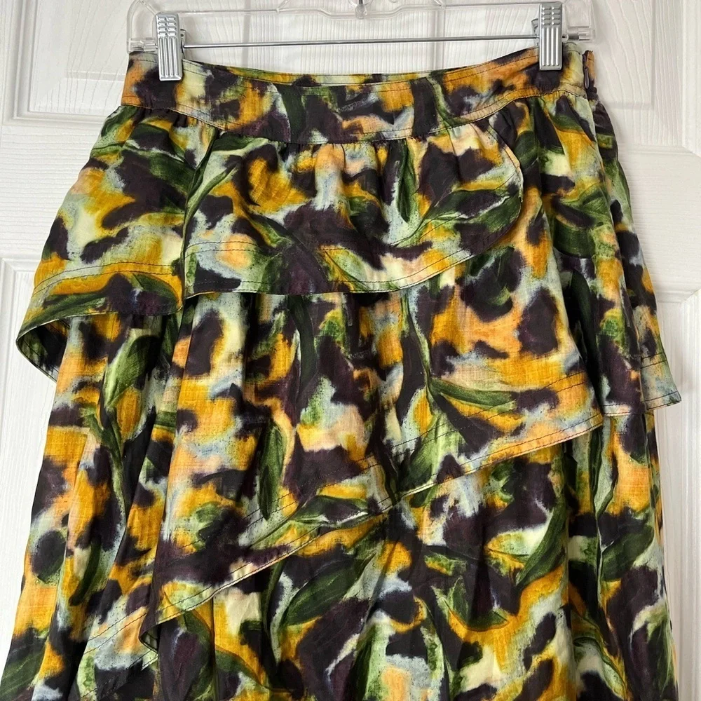 Marie Oliver Tilda Skirt Green Yellow Floral Asymmetrical Size 4